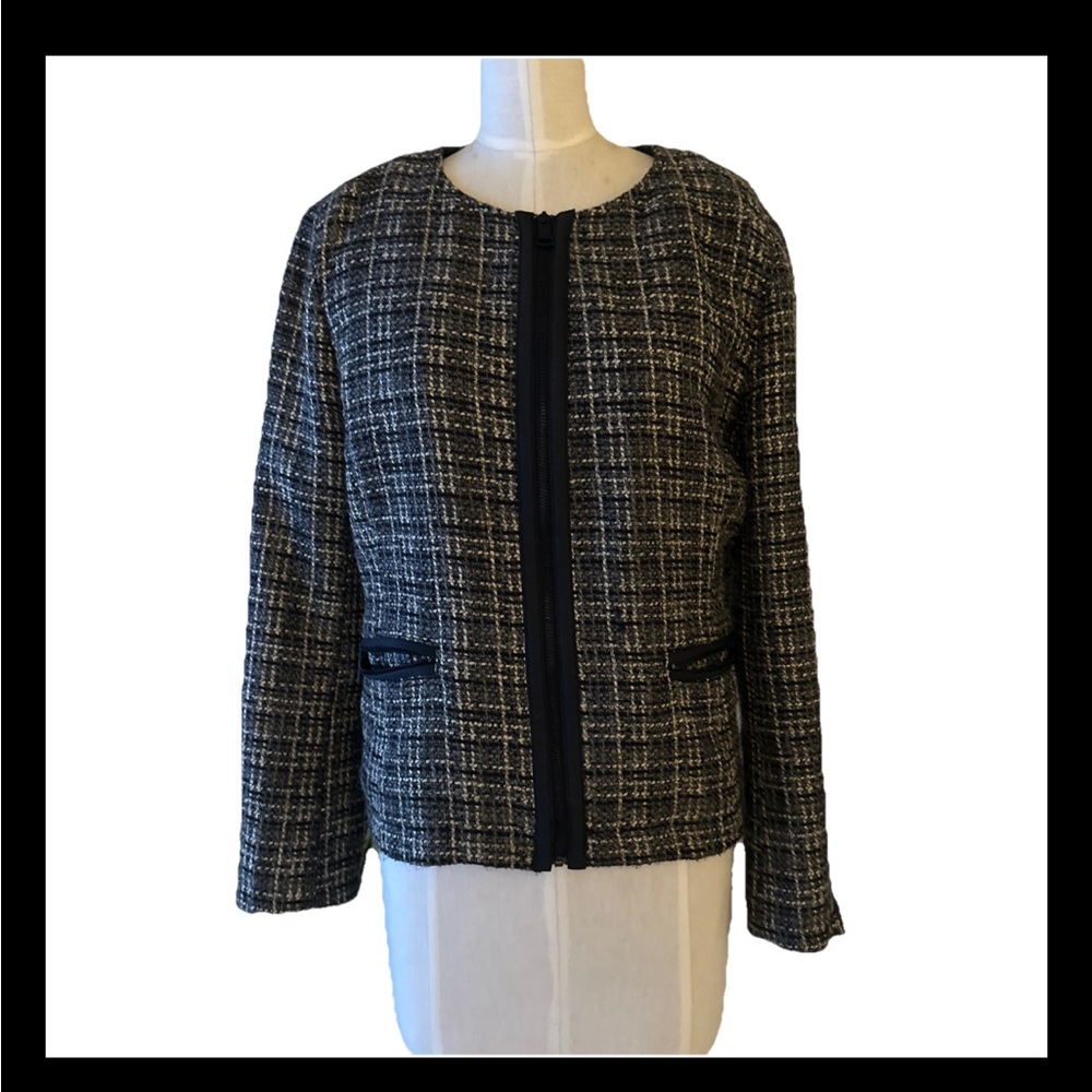 Banana Republic Dark Academia Black and White Blazer Tweed  Jacket